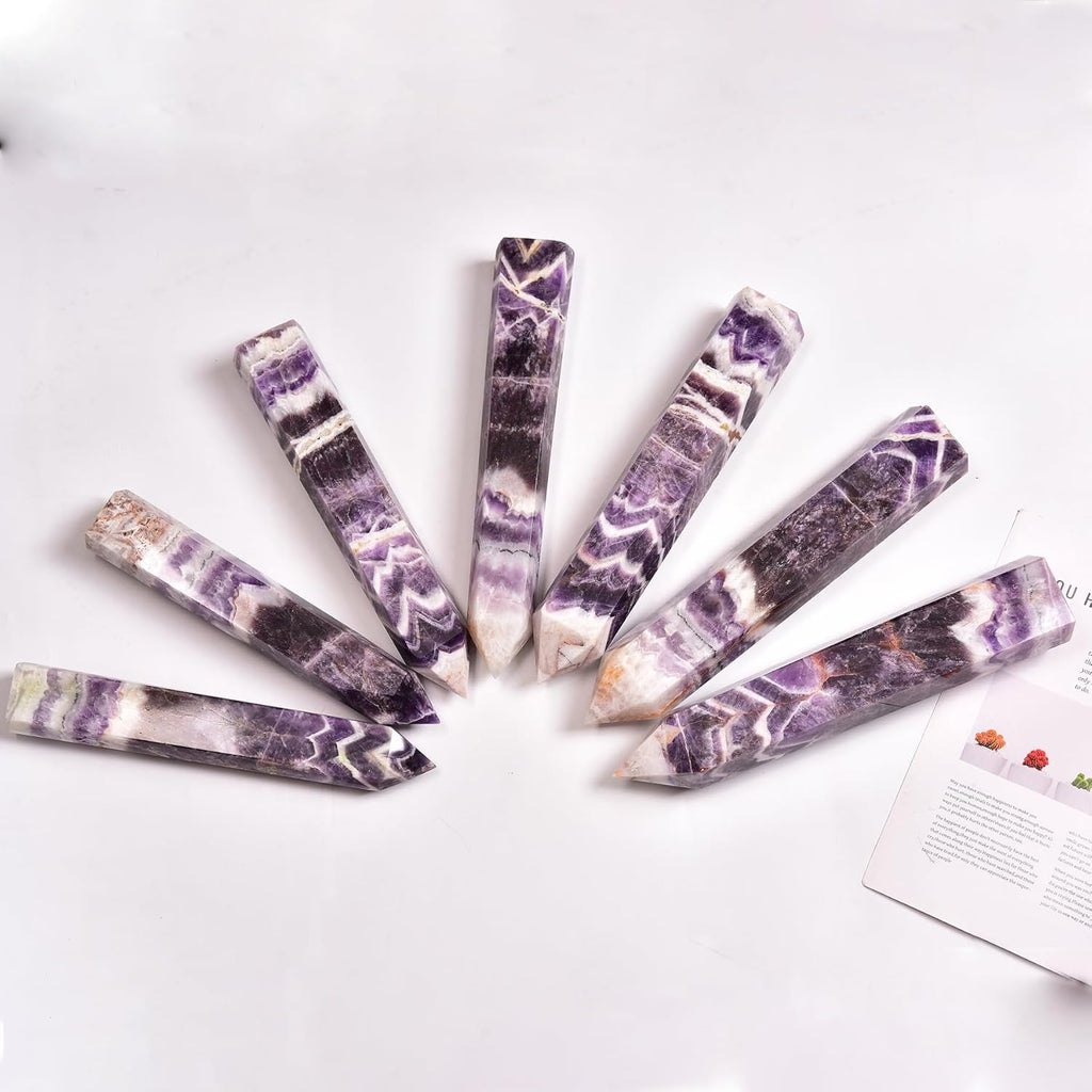 JIC Gem Large Healing Crystal Wand 6 Faceted Chevron Amethyst Obelisk Tower Reiki Chakra Meditation Therapy Decor Crystal Gift 2.2-2.6 Lbs