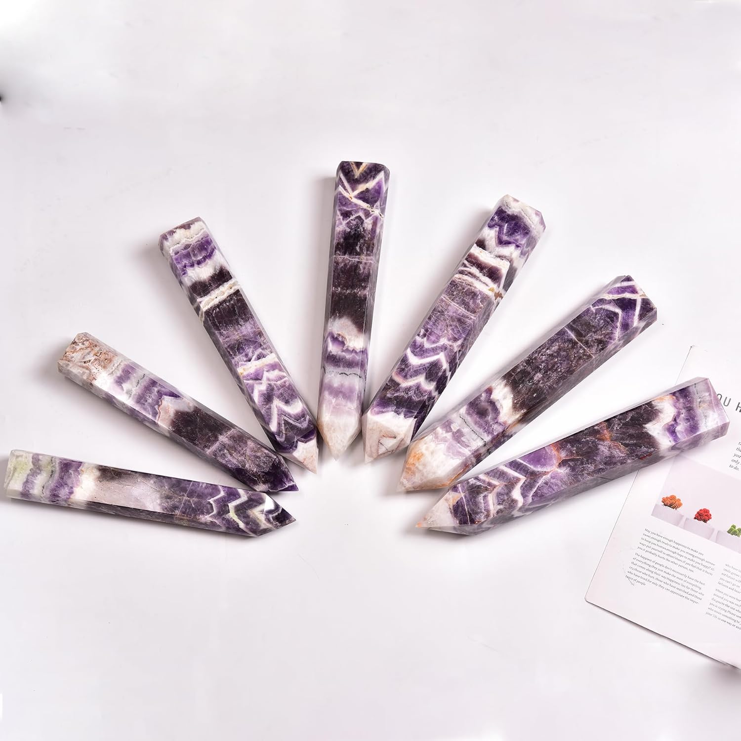 JIC Gem Extra Large Chevron Amethyst Healing Crystal Tower Wand 6 Faceted Quartz Crystals Obelisk Tower Points Crystals Decor Gift Reiki Chakra 4.0-4.4 Lbs