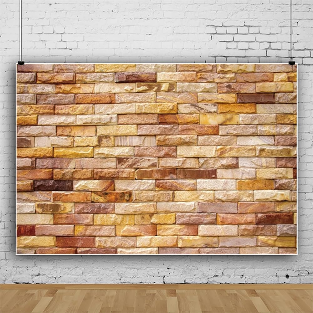 ChloropLastid 15x10ft Brick Wall Backdrop Retro Art Yellow Brick Wall Background Rural Style Wall Texture Countryside Photography for Newborn Birthday Baby Shower Party Decorations