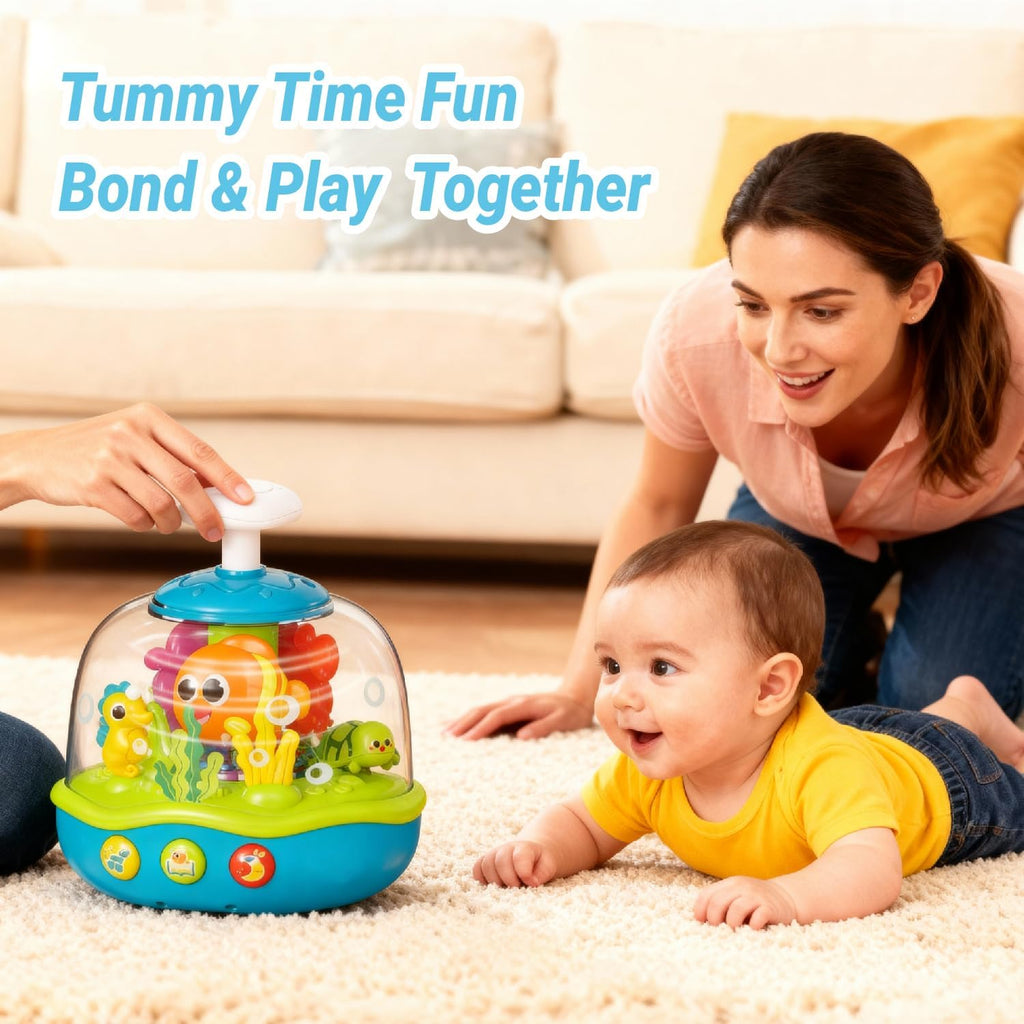 MoraBaby Baby Toys 6-12-18 Months, Press & Spin Aquarium Musical Light Up Toy | Bilingual Learning Educational Cause and Effect Toy for 1 Year Old Boy Girl, Christmas Birthday Gifts for 1-3 Year Old