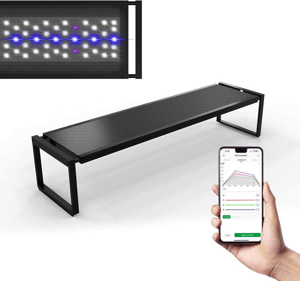 MagTool Brite Series Auto Aquarium LED Light with App-Controlled RGB+W LEDs, ADA Style Extendable Bracket, Supports Custom Sunrise/Sunset Colors in Manual/Auto/Custom Modes (Brite 60)