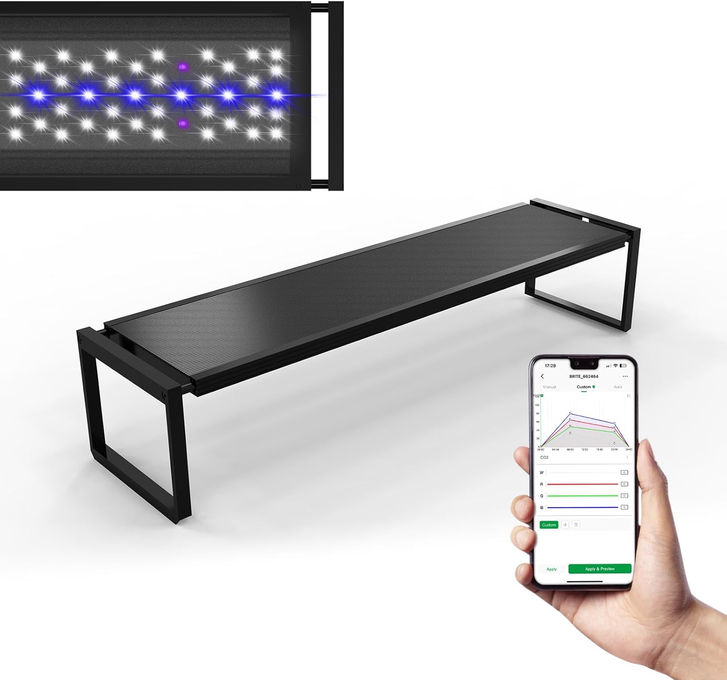 MagTool Brite Series Auto Aquarium LED Light with App-Controlled RGB+W LEDs, ADA Style Extendable Bracket, Supports Custom Sunrise/Sunset Colors in Manual/Auto/Custom Modes (Brite 60)