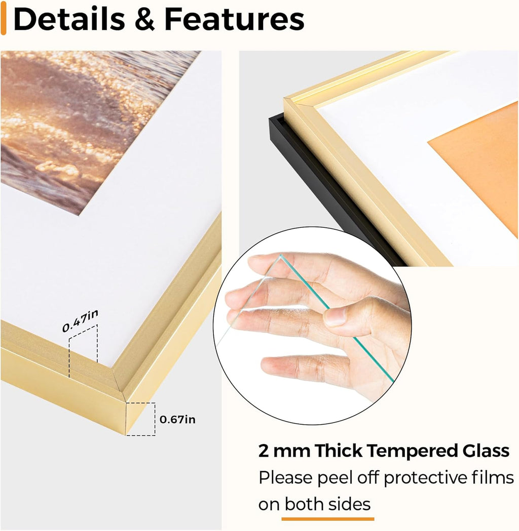 RICHFOCUS Aluminum Picture Frame - 20x30 Gold Metal Frame with Mat for 16x24 Photo, Floating Frame with Tempered Glass - Poster Frame Wall Hook Included for Gallery Wall