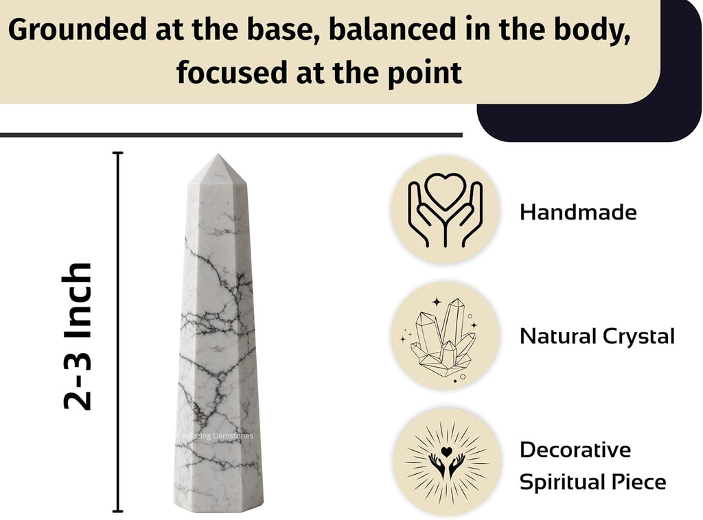 Amazing Gemstone Howlite Crystal Towers - Natural Healing Crystal Point Obelisk for Reiki Healing and Crystal Grid (2 Inch to 3 Inch)