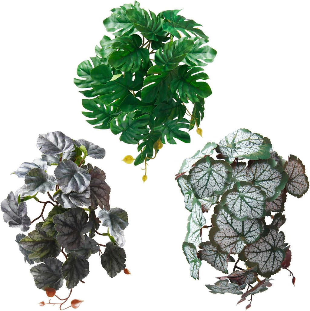 Dsoar 3 PCS Reptile Plants Artificial Hanging Plants with Suction Cup Pets Habitat Climbing Decorations Amphibian Terrarium Fake Plants