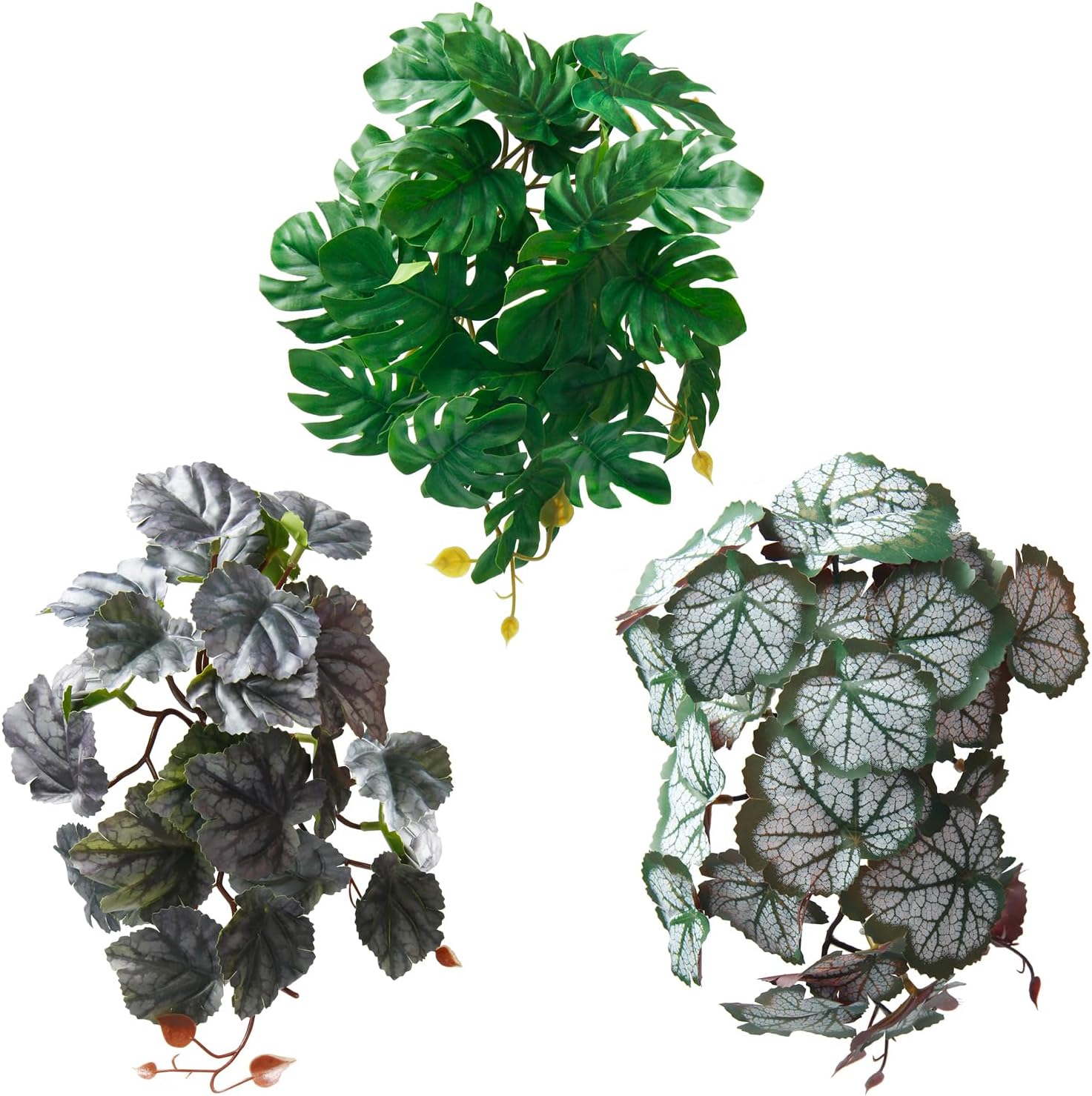 Dsoar 3 PCS Reptile Plants Artificial Hanging Plants with Suction Cup Pets Habitat Climbing Decorations Amphibian Terrarium Fake Plants