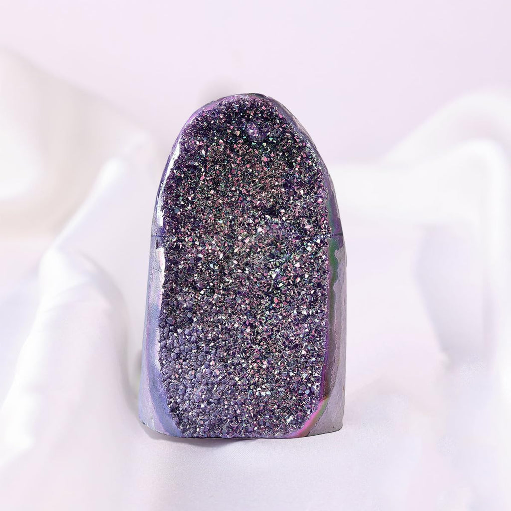JIC Gem Rainbow Aura Titanium Coated Amethyst (2 lb to 3 lb) Crystal Cluster from Brazil Quartz Geode Gemstone Home Decor