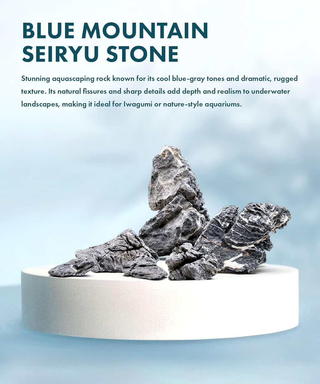 SubstrateSource Natural Aquarium Stones - Dark Bluish-Grey w/White Veins - Iwagumi Aquascaping Rocks, Freshwater Tanks, Cichlids, Betta Fish & Shrimp Tank Decorations - Blue Mountain Seiryu, 5 LB