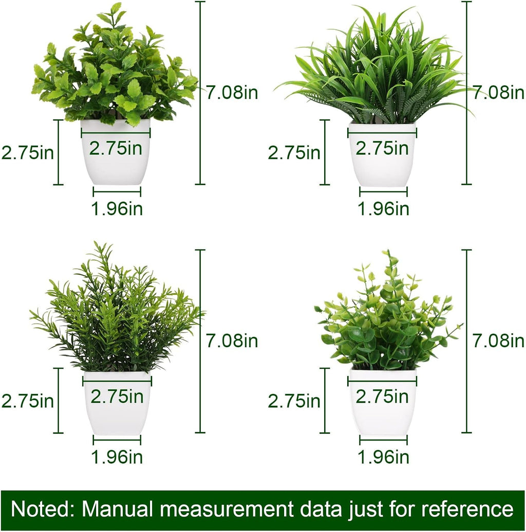 4 Pot Small Fake Plant Flowerpot Artificial Plastic Eucalyptus Plant Wheat Grass Shrub Plant Indoor Desk Coffee Table Bathroom Bedroom Home Decoration (4)