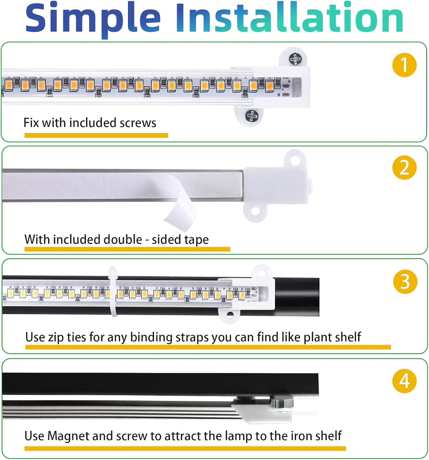 One Strip Growing lamp 2-Pack, Full Spectrum LED Grow Light Strips for Indoor Plants with Auto ON/Off Timer & 4 Dimmable Levels for Green House Hydroponics Succulent (One Head 2 Pack)