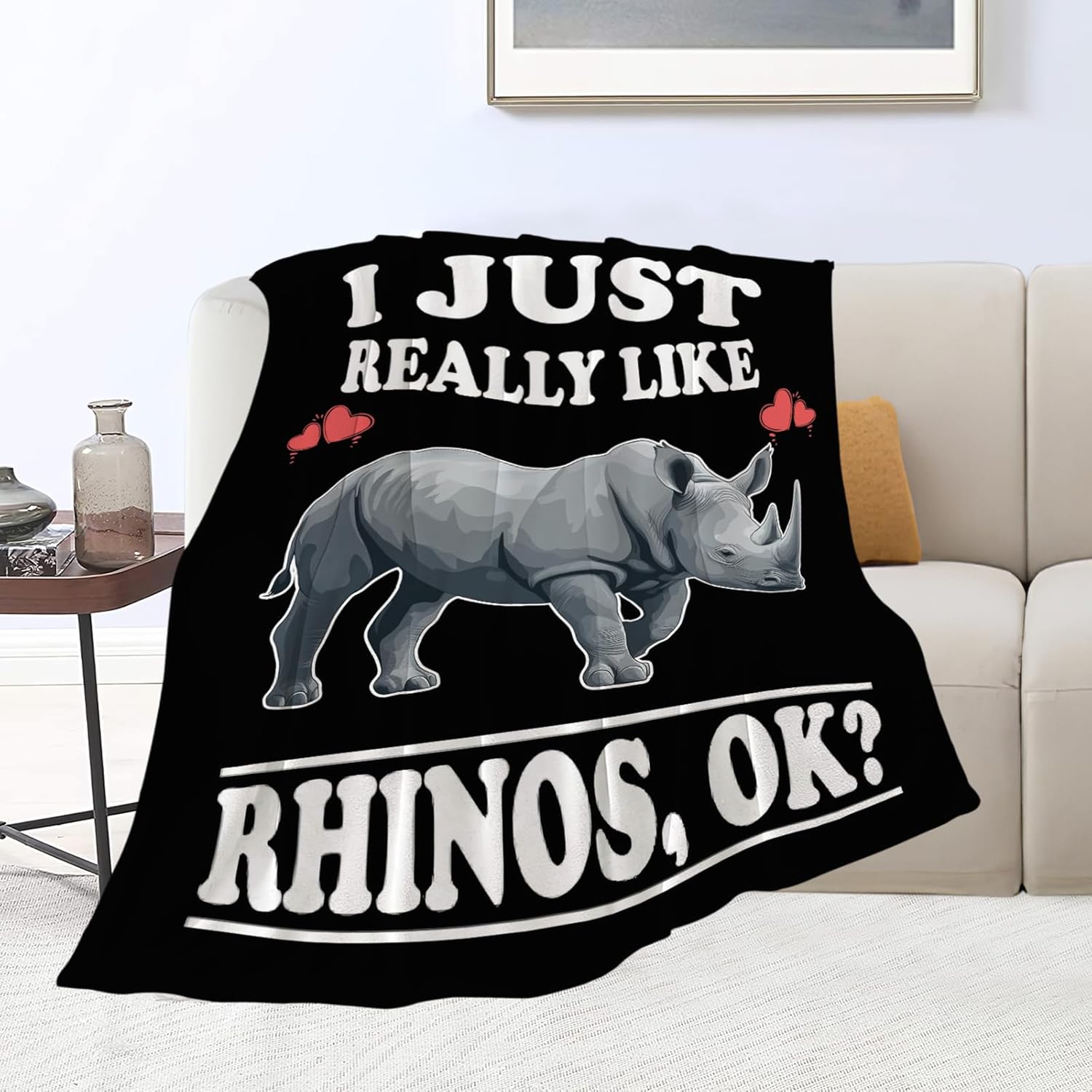 Rhino Blanket I Just Really Like Rhinos Throw Blankets Gifts for Girls Boys Kids Lover Soft Cozy Fleece Plush for Couch Sofa Bed 60"x50"