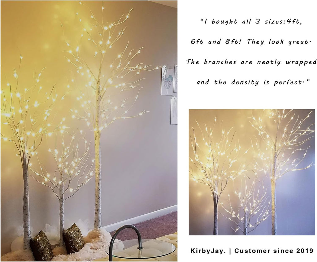 2 Pack 4FT Lighted Birch Tree 48 LED Artificial Tree for Decoration Inside and Outside, Home Patio Wedding Festival Christmas Decor, Warm White
