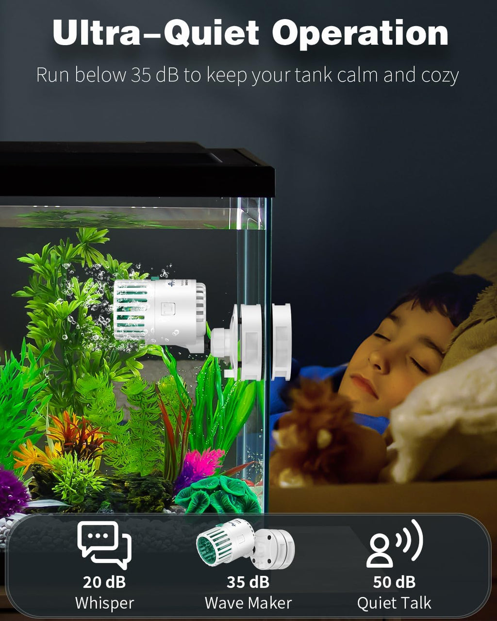 Pawfly Wave Maker for Aquarium, 550 GPH Aquarium Powerhead, Quiet Submersible Wavemaker for 15-80 Gallon Fish Tanks, Water Circulation Pump with Powerful Magnetic Base