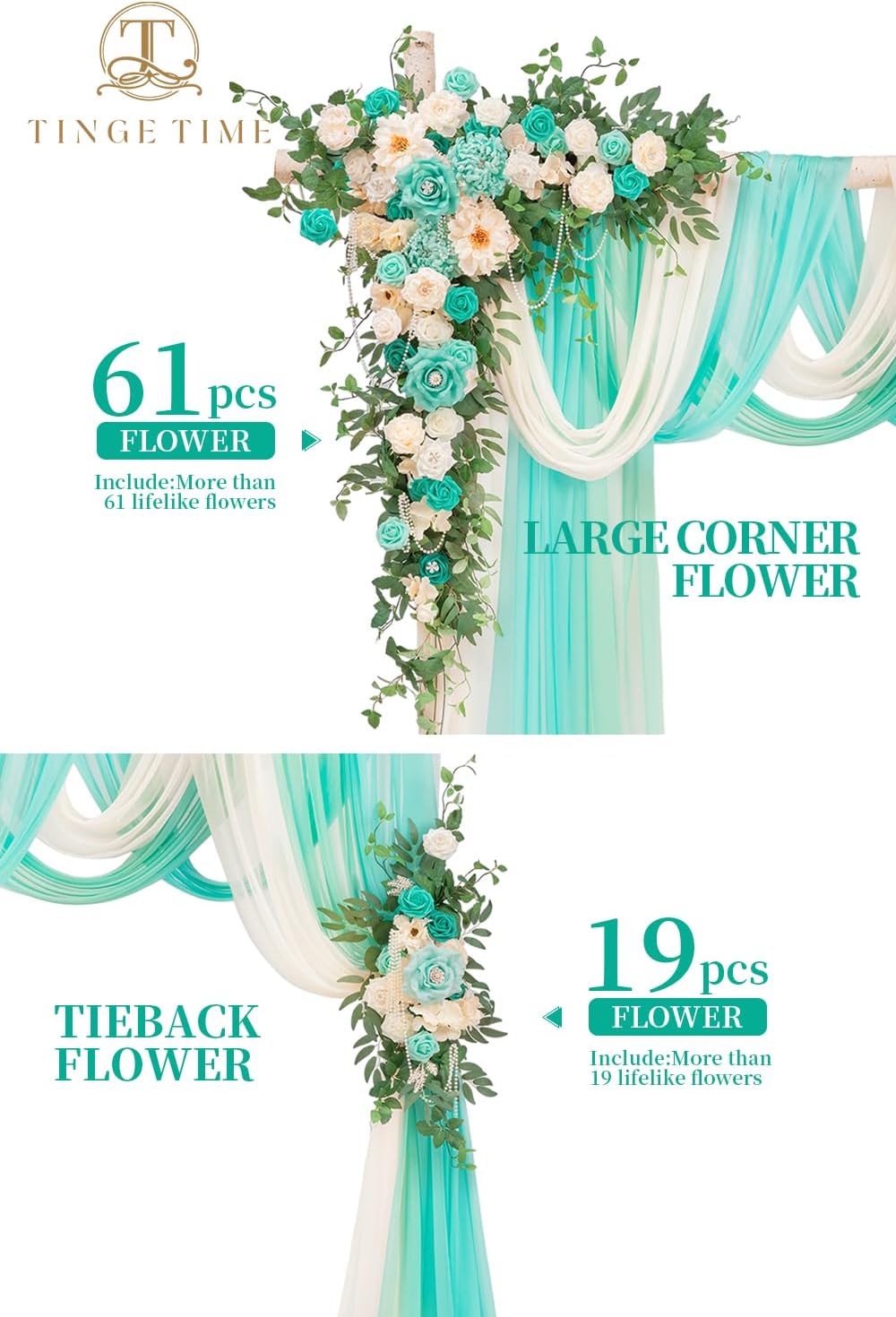 TINGE TIME Artificial Arch Flowers Kit Pack of 5, Wedding Decorations for Reception with Hanging Flowers, Wedding Arch Silk Floral Arrangements Ceremony Backdrop Bridal Shower Outdoor Party Decor
