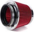 4-Inch Cold Air Intake Filter - Washable, High Performance, 3" or 3-1/2" or 4" Clamp-On Replacement Air Filter Red