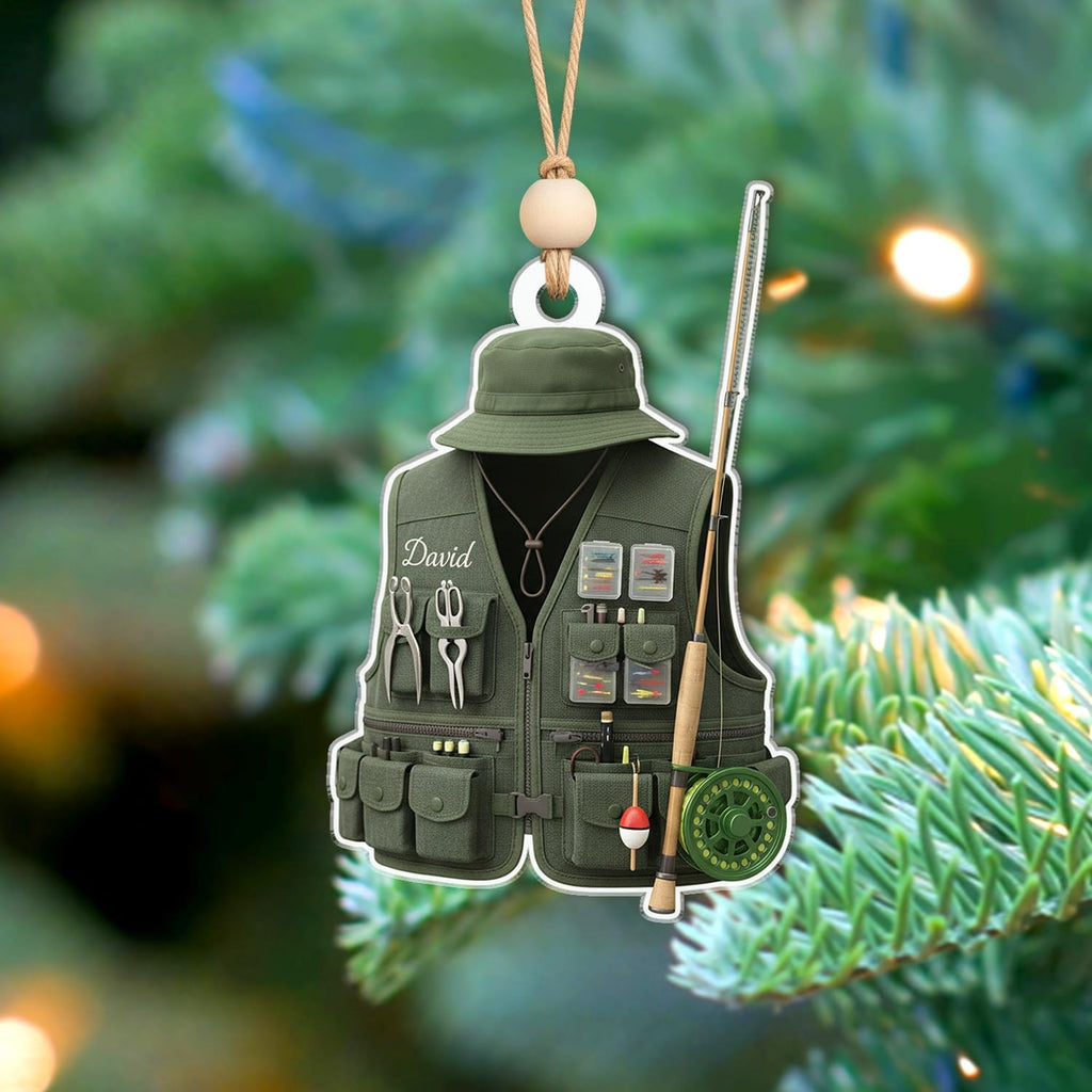 Personalized Fishing Vest Ornament - Fisherman's Gear Ornaments Christmas Tree Decor - Hobby Hanging Xmas Decorations Gift for Anglers, Dad