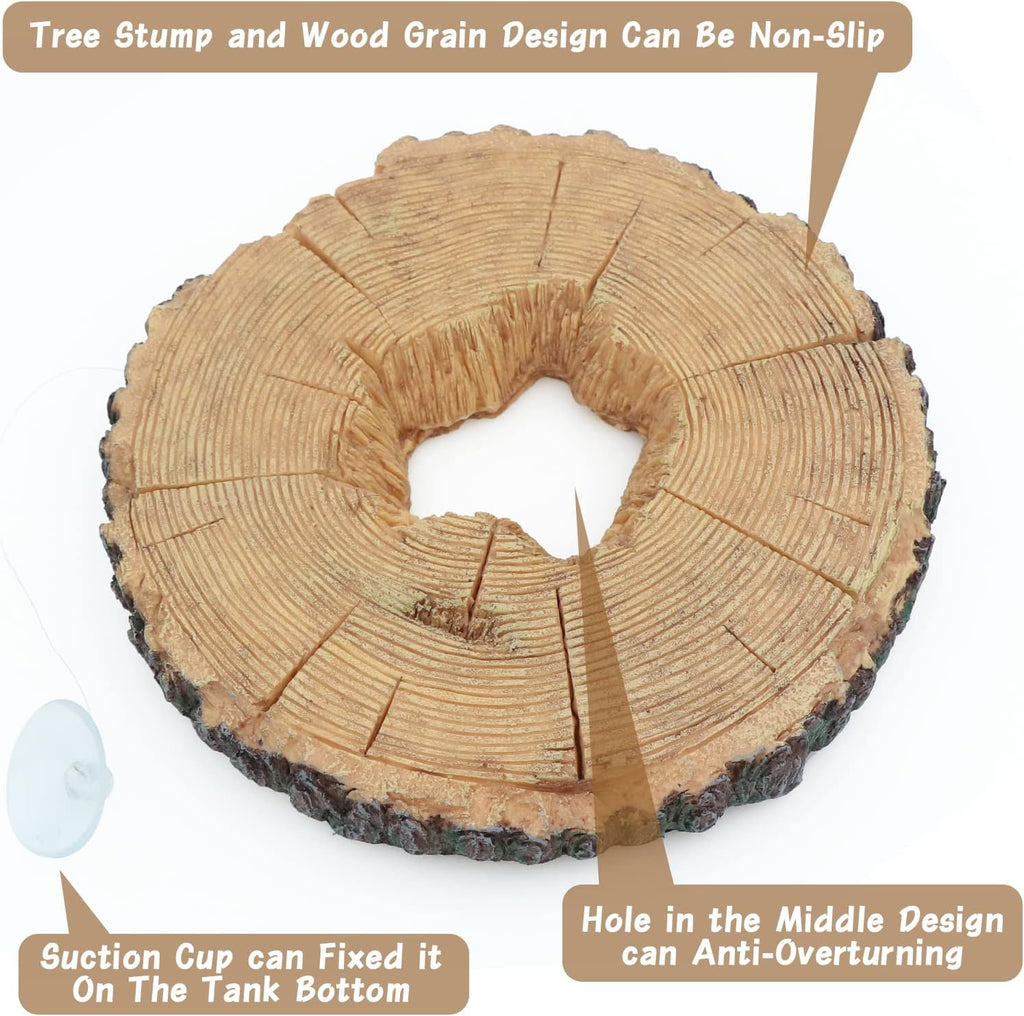 AQUA KT Aquatic Turtle Tree Trunk Round Freestanding Floating Dock Island Climbing Basking Platform Large Non Slip with Suction Cup, for Pond and Amphibian Reptile Terrarium Habitat