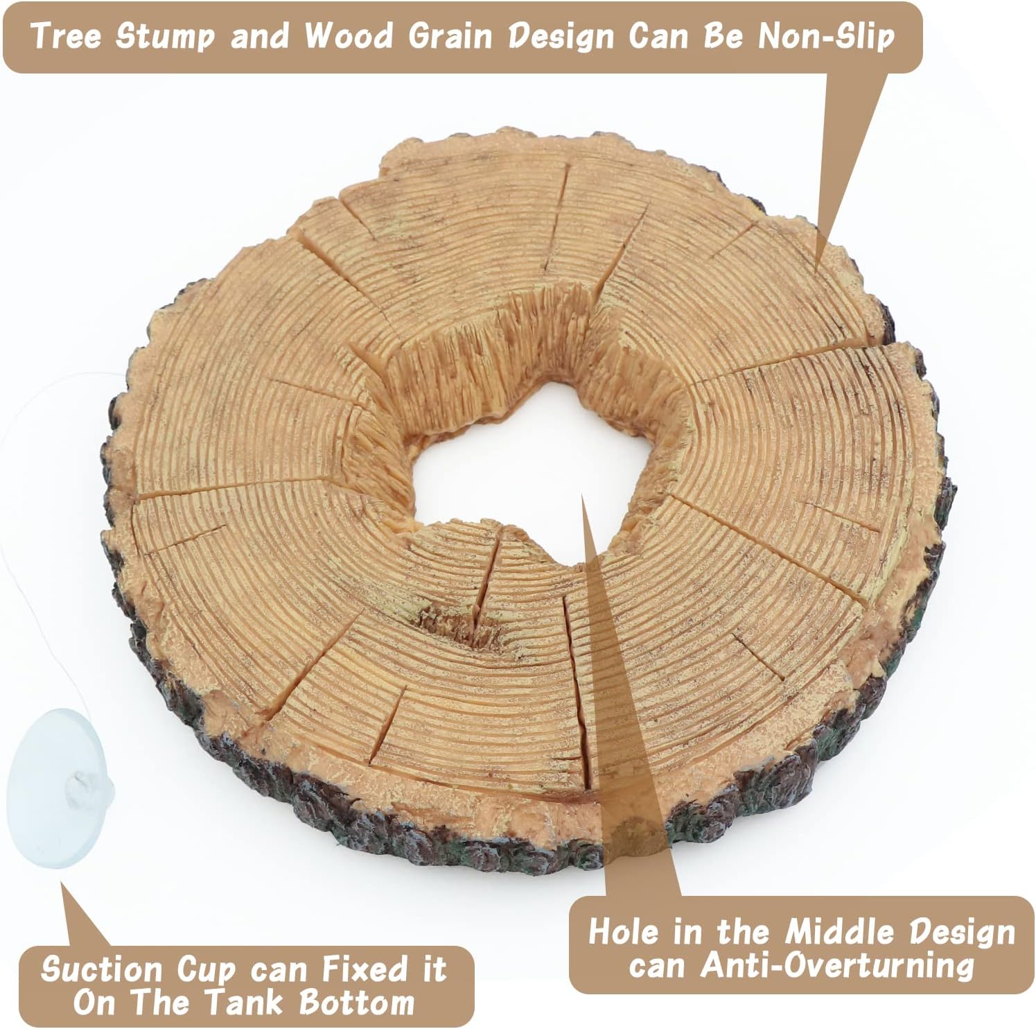 AQUA KT Aquatic Turtle Tree Trunk Round Freestanding Floating Dock Island Climbing Basking Platform Large Non Slip with Suction Cup, for Pond and Amphibian Reptile Terrarium Habitat