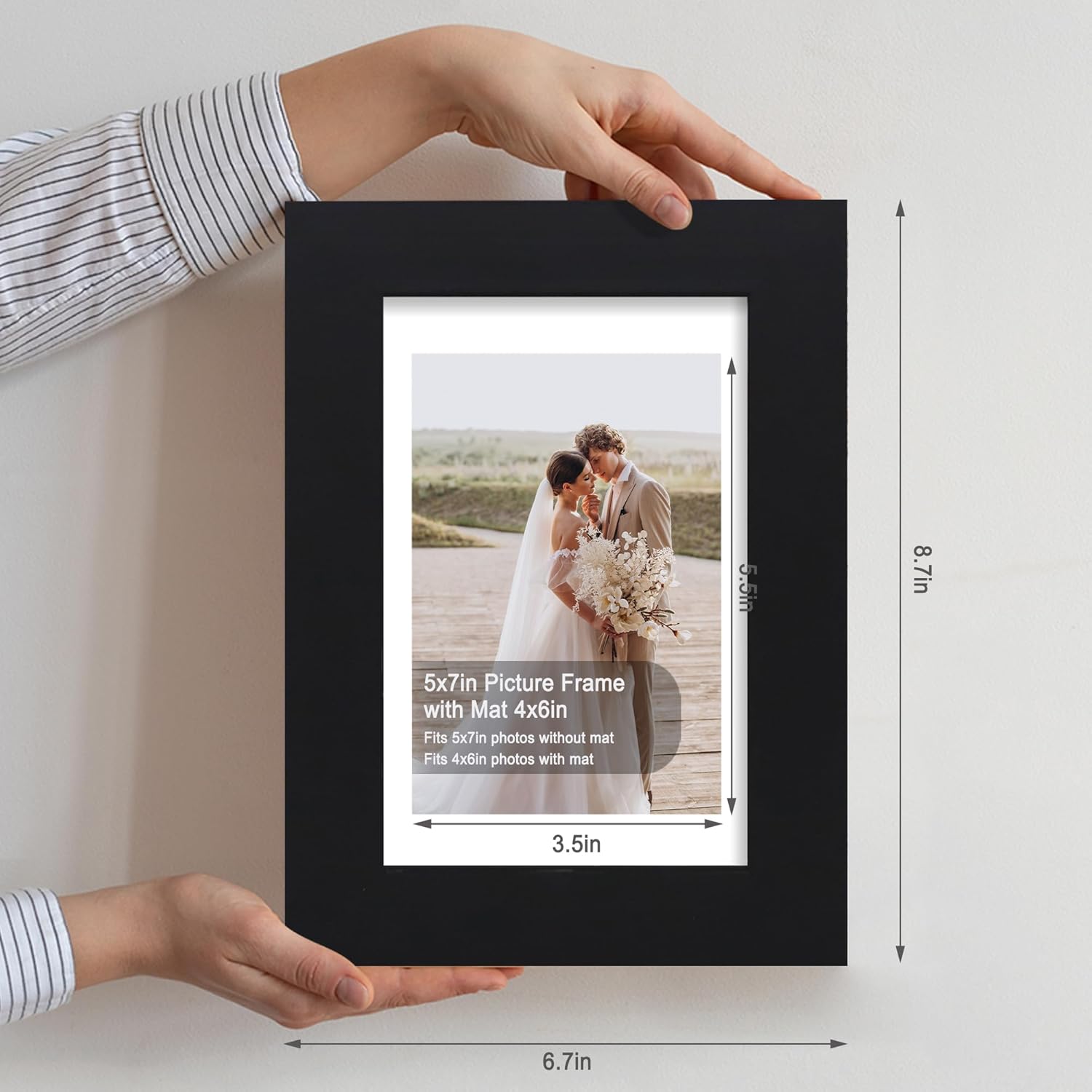 5x7 Picture Frame Set of 4, Made of Real Glass and Black Wooden Frame, 5 by 7 Photo for Wall or Tabletop - Display Picture 4x6 with Mat or 5x7 Without Mat