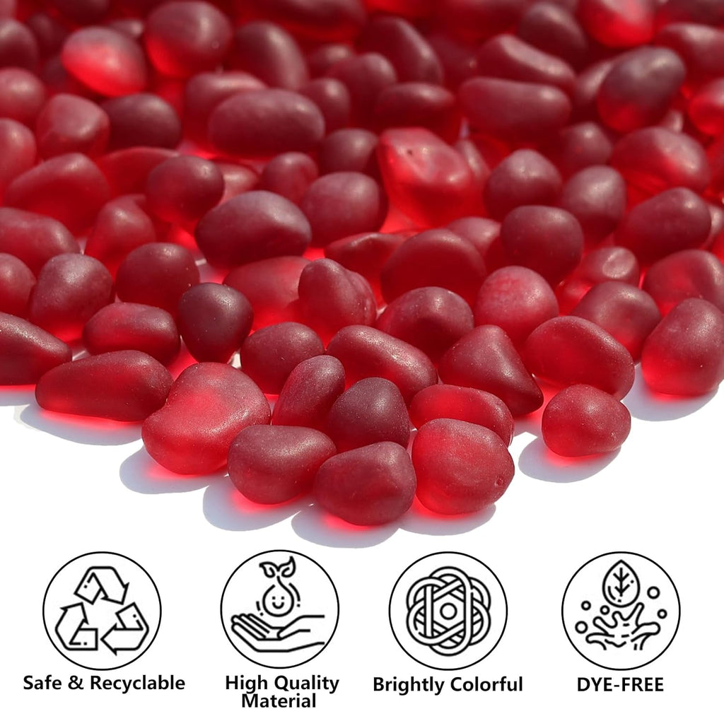 Sea Glass Stones - 0.9LB Red Frosted Glass Pebbles Gemstones - Perfect for Aquarium Rocks, Fish Tank Gravel, Vase Fillers, DIY Crafts, and Home Decor
