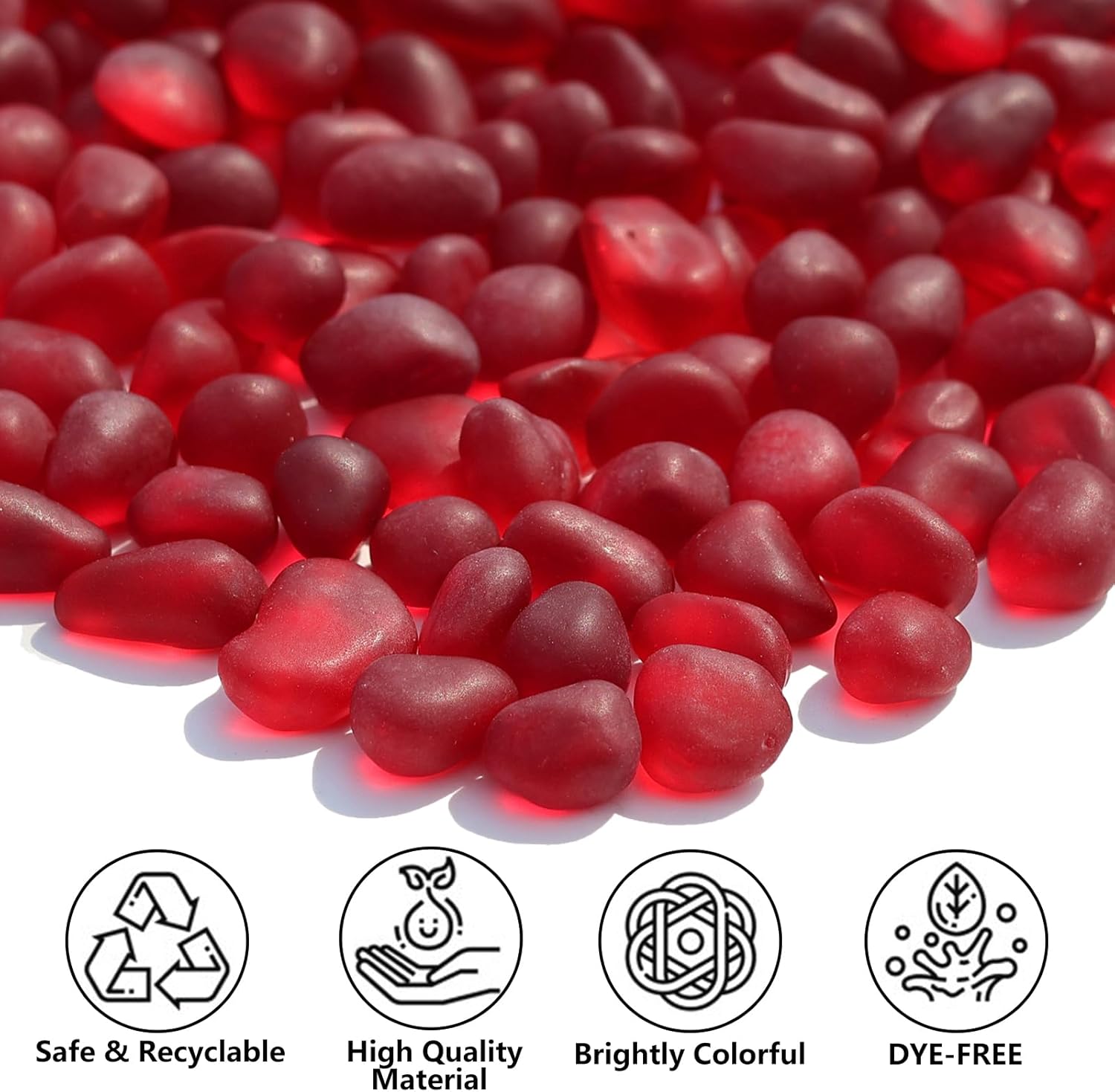 Sea Glass Stones - 0.9LB Red Frosted Glass Pebbles Gemstones - Perfect for Aquarium Rocks, Fish Tank Gravel, Vase Fillers, DIY Crafts, and Home Decor