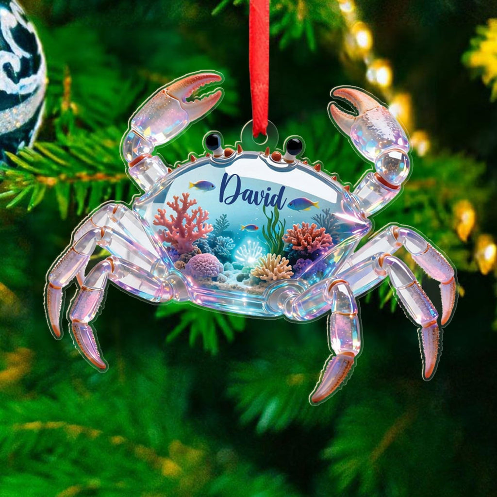 Personalized Crab Acrylic Ornament for Christmas 2025, Gift for Men Women Friends, Crabs Sea Animal Christmas Ornament, Sea Crab Lovers Ornaments, Customized Name Animal Marine Ornaments