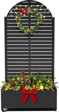 FENCY Metal Raised Garden Bed with Wheels and Trellis,Arched 73"x35"x16" Planter Box for Climbing Plants, Vegetables & Vines, Features Privacy Screen and Drainage Holes (Black-Louvered)