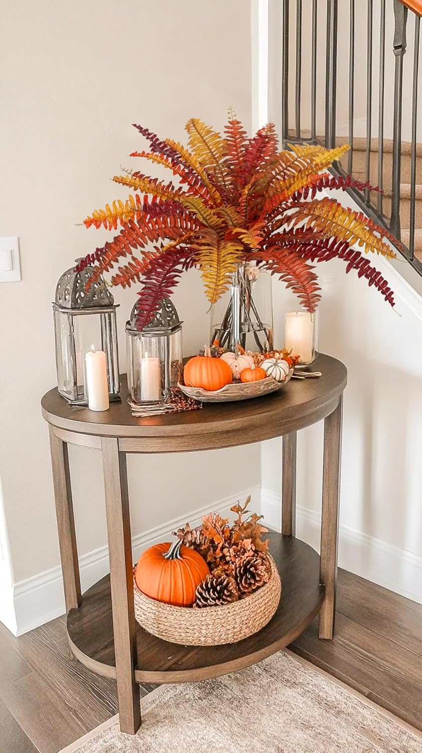 Fall Ferns Artificial Plants 37 Fronds Faux Ferns for Outdoor Planter Fake Fall Leaves Stems Artificial Fern Bouquet Silk Autumn Shrubs for Table Centerpiece Porch Vase Home Garden Thanksgiving Decor