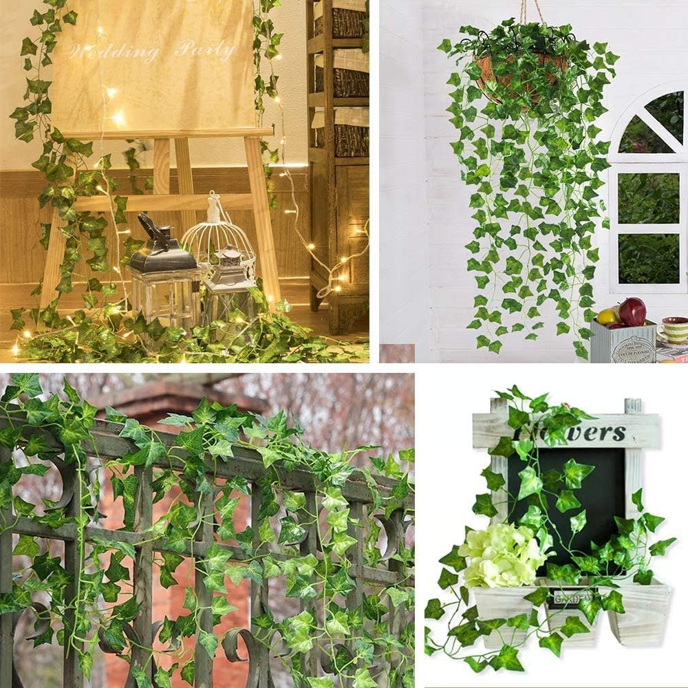 CQURE 14 Pack 98Ft Artificial Ivy Garland,Ivy Garland Fake Vines UV Resistant Green Leaves Fake Plants Hanging Vines for Home Kitchen Wedding Party Garden Wall Room Decor