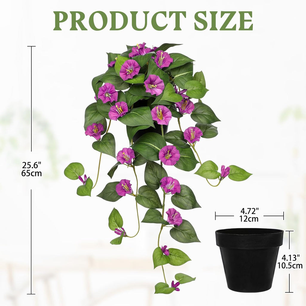 Briful Artificial Hanging Flowers in Pot 25.6" Faux Silk Morning Glory Flower Vine with Cascading Greenery Fake Hanging Plants for Home Office Bathroom Table Shelf Decor(Pink)