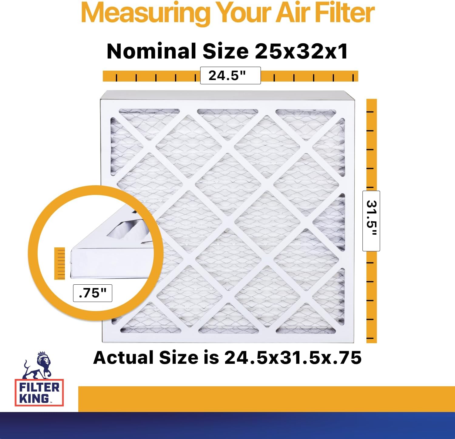 Filter King 25x32x1 Air Filter | 6-PACK | MERV 13 HVAC Pleated A/C Furnace Filters | MADE IN USA | Actual Size: 24.5 x 31.5 x .75"