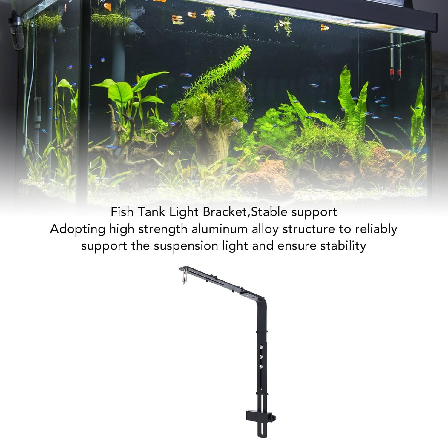 Aquarium Light Riser, Aquarium Light Bracket, Aluminum Alloy High Adjustable Aquarium Light Holder,Fish LED Aquarium Light Stand for Hanging Lamp (Black)