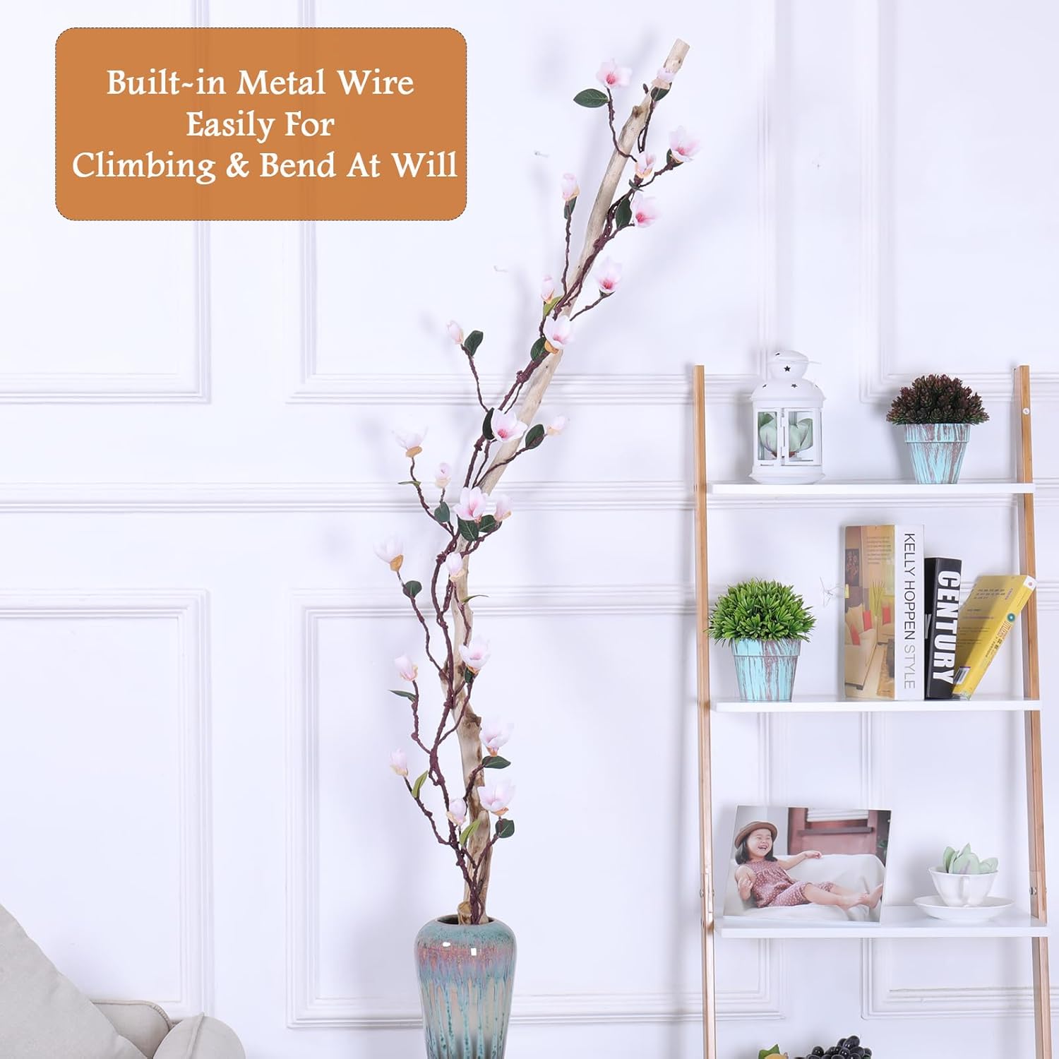 160cm/63inch Bendable Artificial Magnolia Flower Tree Branches Garland Orchid Door Hanging Floral Vines Wreath for Wedding Sign Arch Wall Backdrop Home Garden Mantel Decoration (Pink)