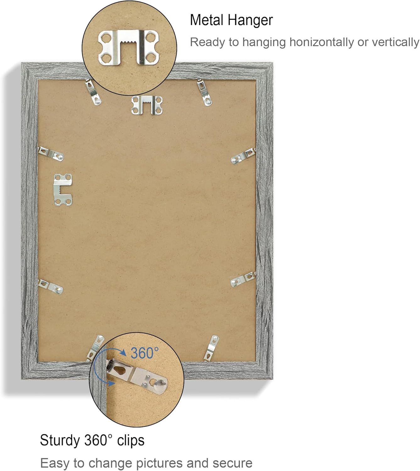 10x13 Picture Frame Set of 4, Made of Real Glass and Grey Frame, 10 by 13 Photo for Wall or Tabletop - Display Picture 8.5x11 with Mat or 10x13 Without Mat