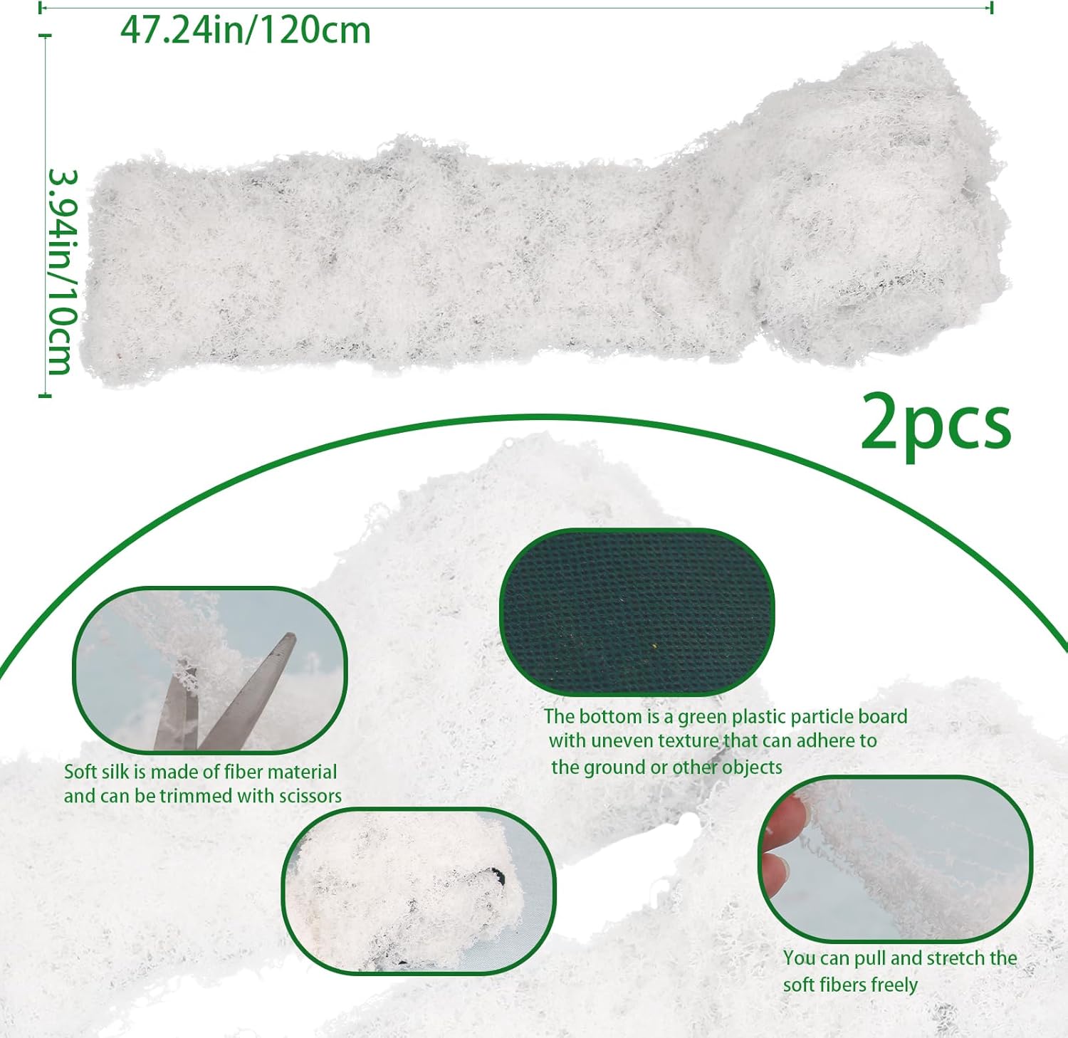 2 Pcs Fake Moss Table Runner Rolls for Decoration 4" x 47" Artificial Moss for Plants Indoor White Faux Grass for Planters Crafts DIY Table Centerpieces Fairy Garden Floral Wedding 10 x 120cm