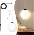 KoKo&Yukina 10" Globe Pendant Light Black Plug in Pendant Light Adjustable Hanging Lights with Plug in Cord Matte Black Finished with Milk Glass Lampshade for Bedroom Kitchen Island（Bulb Included）