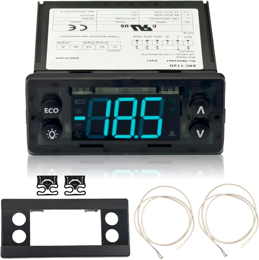 ERC112D Temperature Controller Kit, New BEV Air 00C30-123D-03 Temperature Controller with Dual NTC Sensor Probes, Compatible with Beverage Air Refrigerators