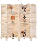 Bonnlo Wood Room Divider Privacy Screen, 5.9 Ft Tall Folding Partition Wall Divider, Indoor Freestanding Hinged Space Separator (Natural, 6 Panel with Shelves)