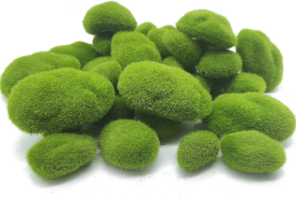 TIHOOD 40PCS Artificial Moss Rocks (4 Sizes), Green Moss Decor for Floral Arrangements, Fairy Gardens and Crafting