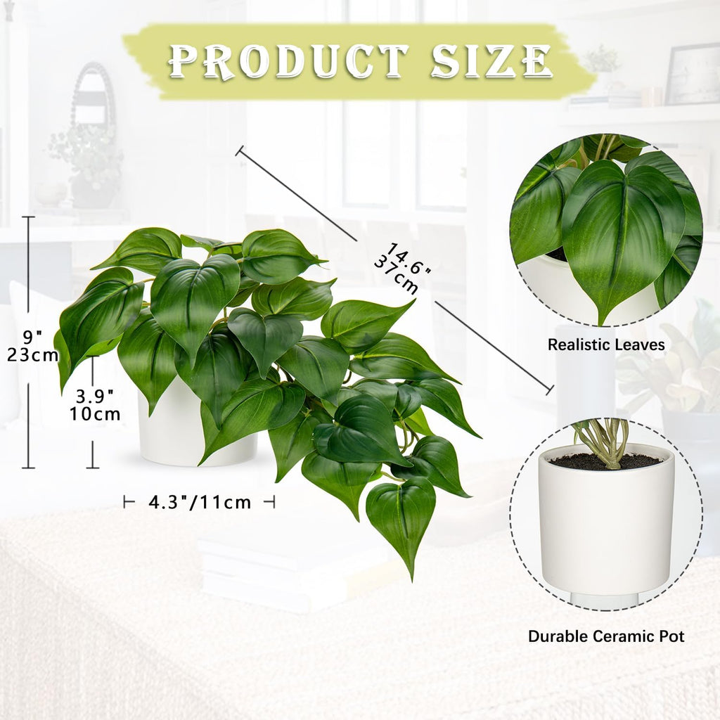 Hollyone Artificial Plants Potted Fake Plants in White Ceramic Pot Faux Pothos Haning Plants Indoor for Home Living Room Shelf Office Aesthetic Decor