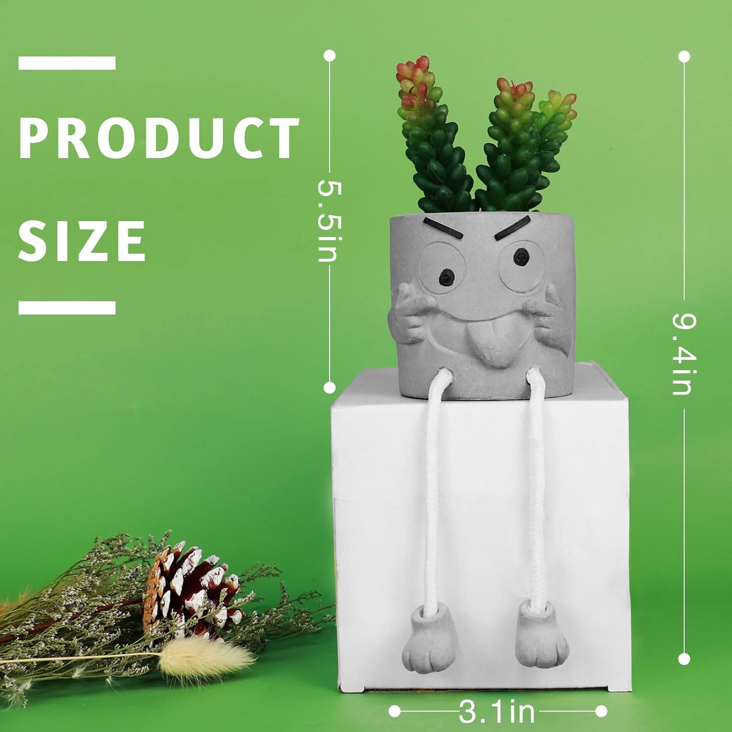 Zerzsy Artificialplant Succulents in Cement Pots with Hanging Leg, Kitchen Shelf Decor, Bathroom Shelf Decoraion, Home Sheves Decoration Accents, Office Wall Decor - Set of 1