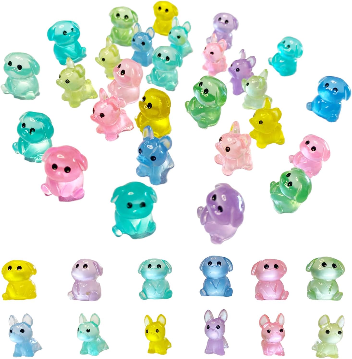 60 Pieces Resin Mini Dogs Luminous Mini Animals 6 Colors Tiny Animals for Crafts Dollhouse Fairy Garden Micro Moss Landscape Aquarium Potted Plant Decor