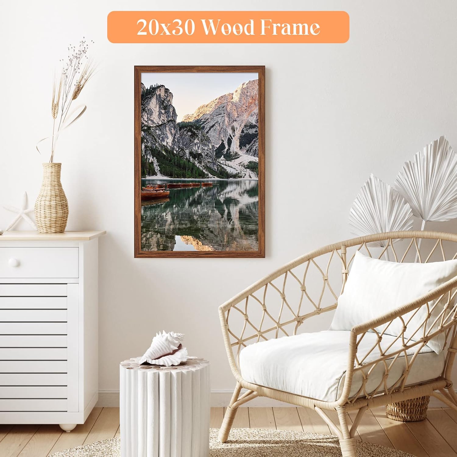 24x30 Wood Frame Brown, Rustic Natural Wooden 30x24in Poster Picture Frame, Distressed 24 x 30inch Woodgrain Gallery Photo Frame with HD Plexiglass, Horizontal Vertical Wall Mounting Display 1pcs