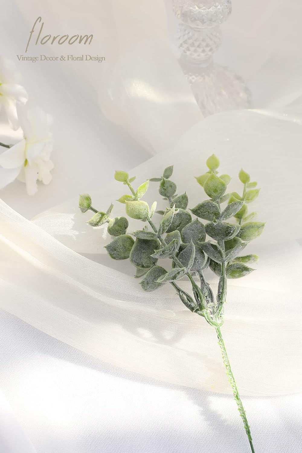 Floroom Artificial Flocked Eucalyptus Stems Faux Greenery Spray, 18pcs Best Filler Fake Plants for DIY Wedding Bouquet Centerpieces Arrangement