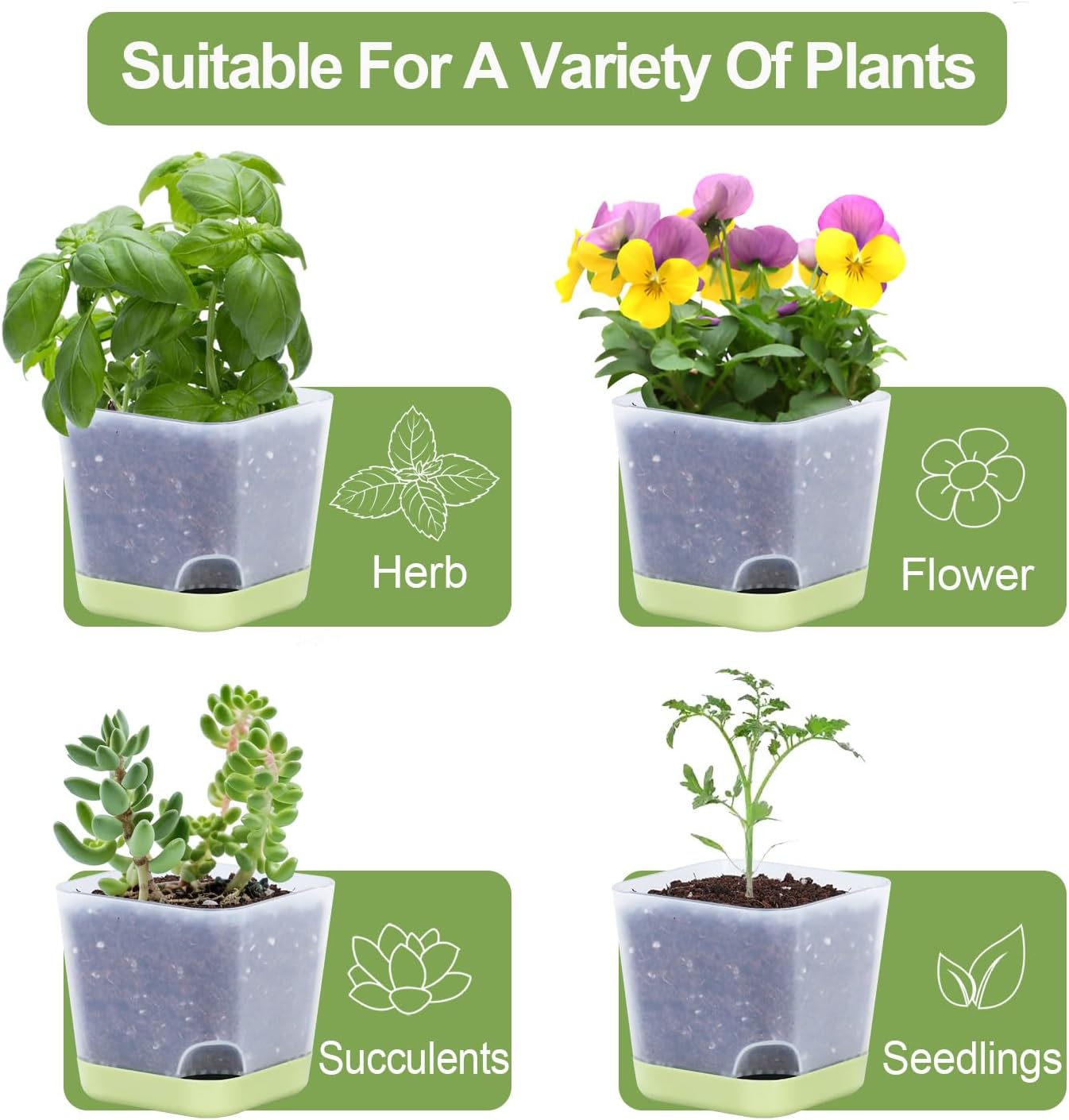 20 Pack 3 Inch Plastic Succulent Pots with Drainage Holes & Saucers, Square Nursery Planters for Indoor Outdoor Plants, Half Clear Flower Pots