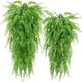 Artificial Hanging Plants 6pack Fake Hanging Ferns Plant Faux Fake Ivy Boston Fern Plant Outdoor UV Resistant Plastic Plants (6, Green)