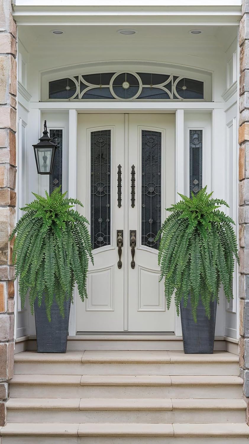 Ferns Fake Plants 52 Fronds Artificial Plants Outdoor 47" Long Fake Fern Look Real Large Plant Artificial Ferns Potted | Hanging Boston Fern | Fake Plant Shrubs for Home Garden Porch Farmhouse Decor