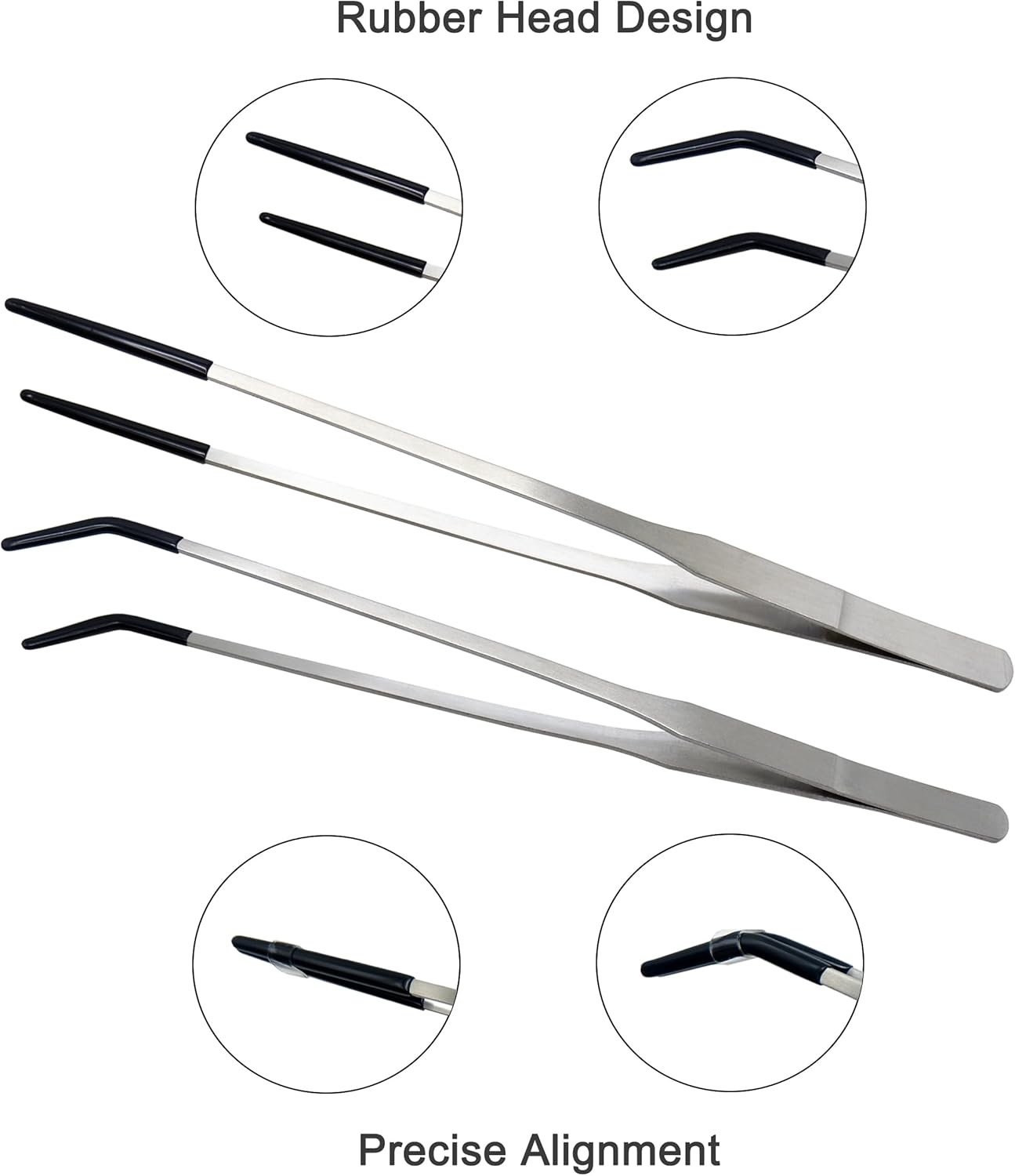 VraySang 2 PCS 10.6" Stainless Steel Reptile Feeding Tongs with Rubber Tips, Straight & Curved Tweezers for Bearded Dragon Tank Accessories, Lizard Snake Enclosure, Aquarium Crafts- Terrarium Supplies
