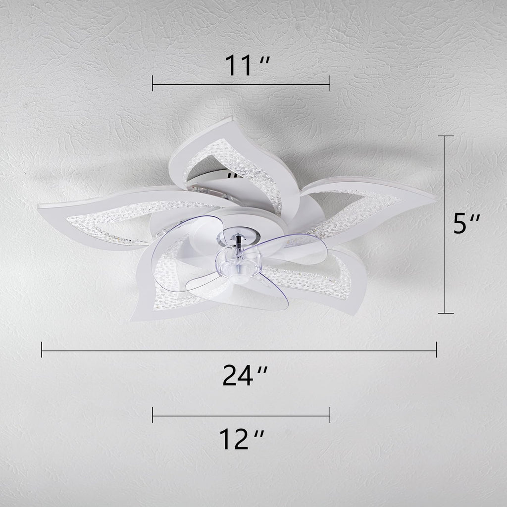 Ceiling Fan with Lights Remote Control, White Personalized Ceiling Fan with Light, 6 Speeds 3 Light Color Flush Mount Ceiling Fan for Kitchen Bedroom