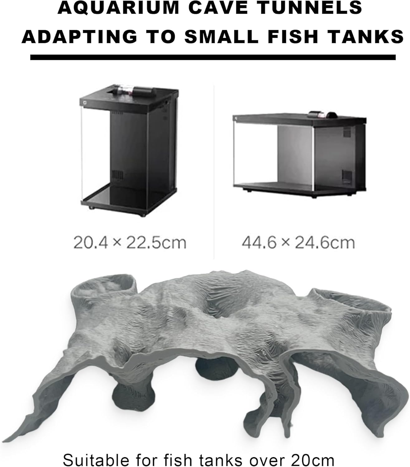 LIYAOLI Aquarium Cave Tunnel Hideout - 3D Printed Fish Tank Cave Decor for Pleco,Friendly Sinking Base Shrimp/Betta Fish Hideout for Aquarium with Viewing Ports (M - Grey)